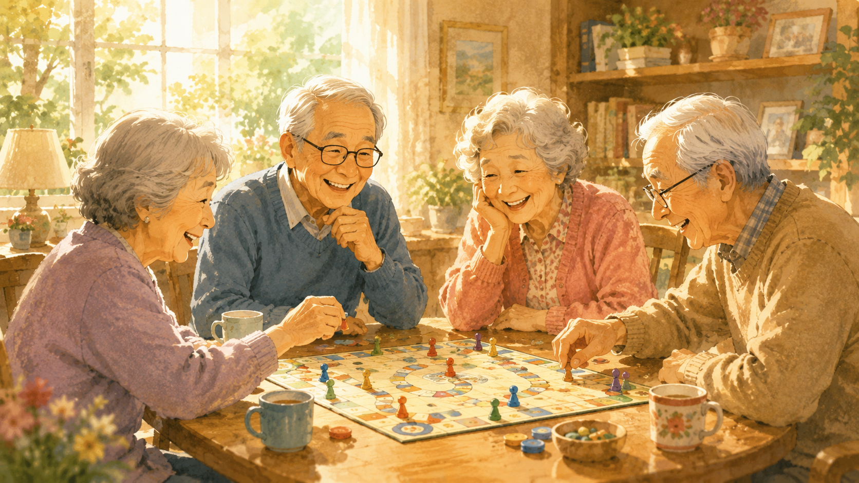 보드게임 하는 노인들 사진